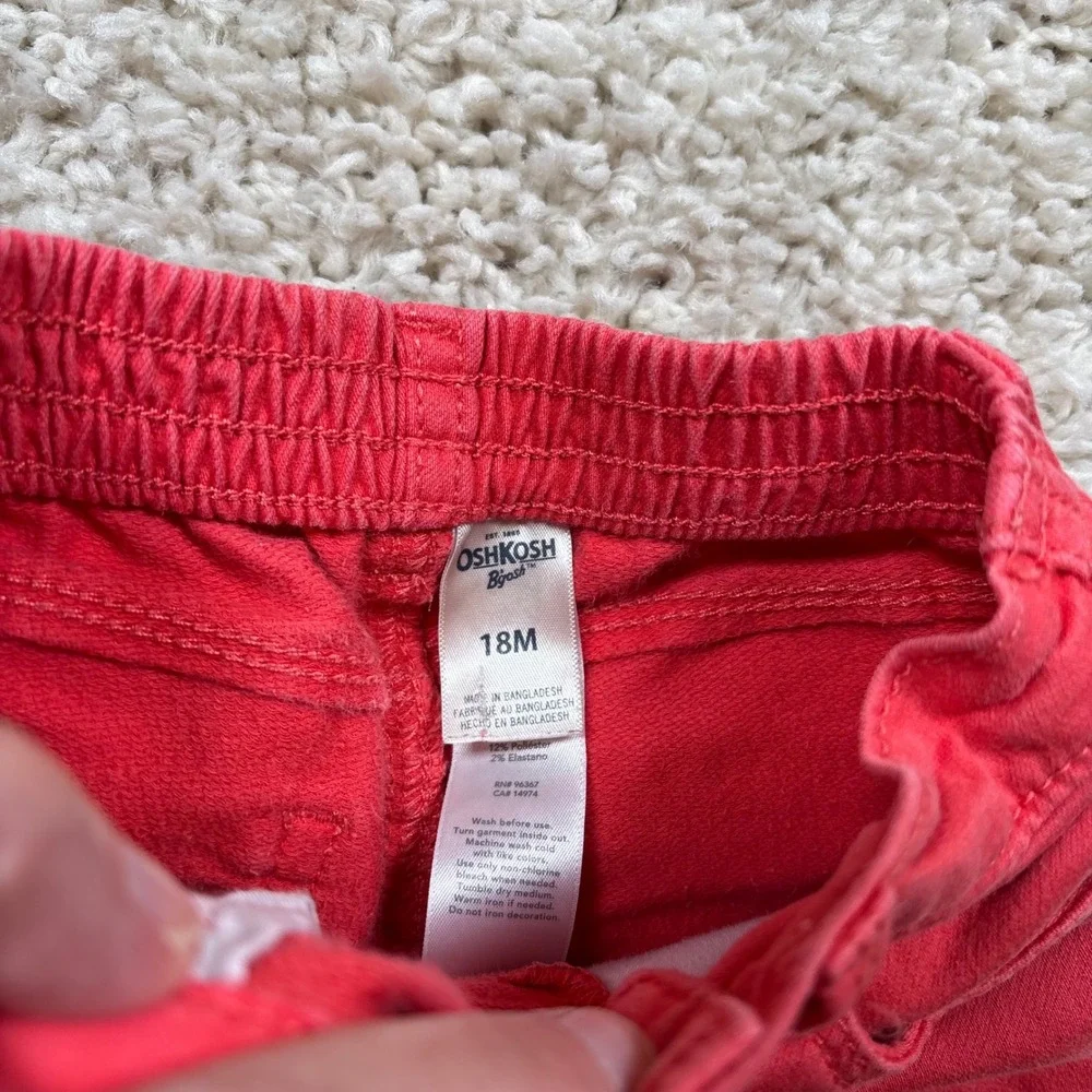 OshKosh B'gosh Toddler Boys Red Slim‎ Fit Twill Pants 18M Stretch Waist